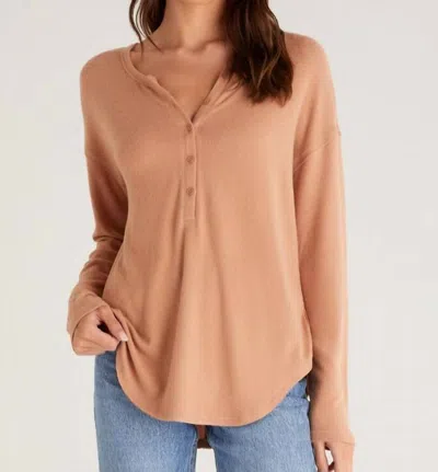 Z Supply Kaia Marled Henley Top In Brown