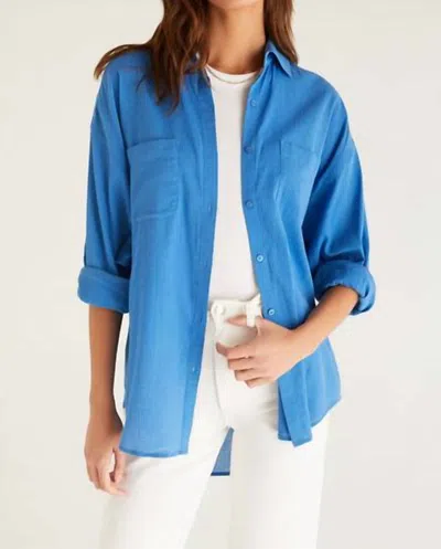 Z Supply Lalo Gauze Button Up Top In Federal Blue