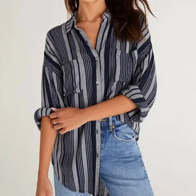 Z Supply Lalo Striped Button Up Top In Multi In Blue