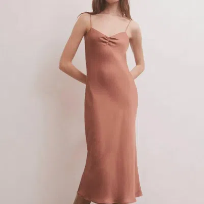 Z Supply Lark Lux Sheen Slip Dress In Penny In Brown