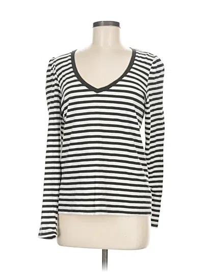 Pre-owned Z Supply Long Sleeve Top Gray Stripes Pattern V Neck Tops