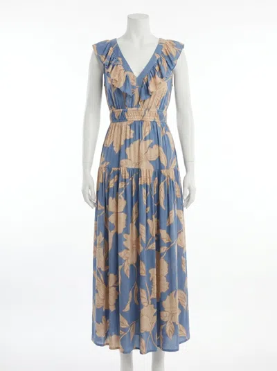 Z Supply Malene Bloom Floral Maxi Dress In Lake Blue