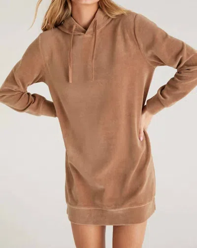 Z Supply Margot Velour Mini Dress In Frappe In Brown