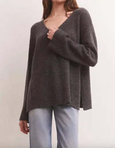 Z Supply Modern V-neck Sweater In Charcoal Heather In Grey