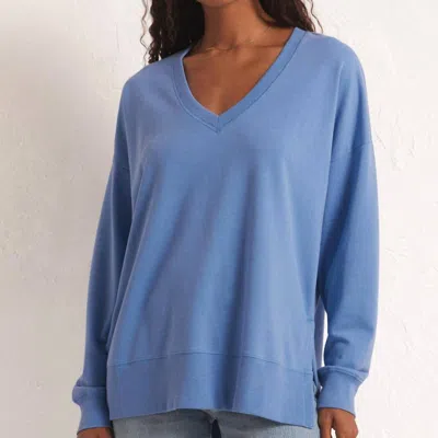 Z Supply Modern V-neck Weekender Sweatshirt In Blue Isle