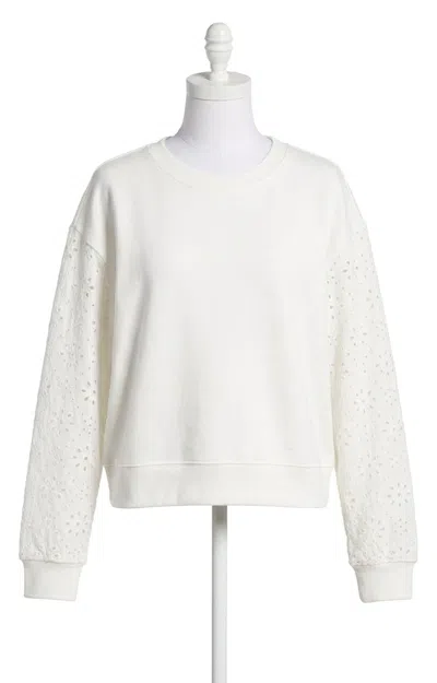 Z Supply Mosaic Knit Eyelet Sweatshirt In White