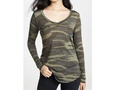Z Supply One Pocket Long Sleeve Top In Camo In Green