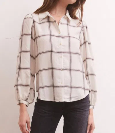 Z Supply Overland Plaid Blouse In Multi In Beige