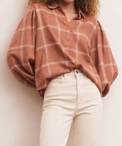 Z Supply Overland Plaid Blouse In Penny In Pink