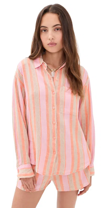 Z Supply Perfect Striped Button Up Tiger Lily In Multi