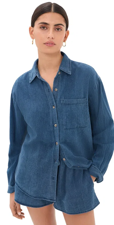 Z Supply Perfect Twill Button Down Shirt Twilight Blue