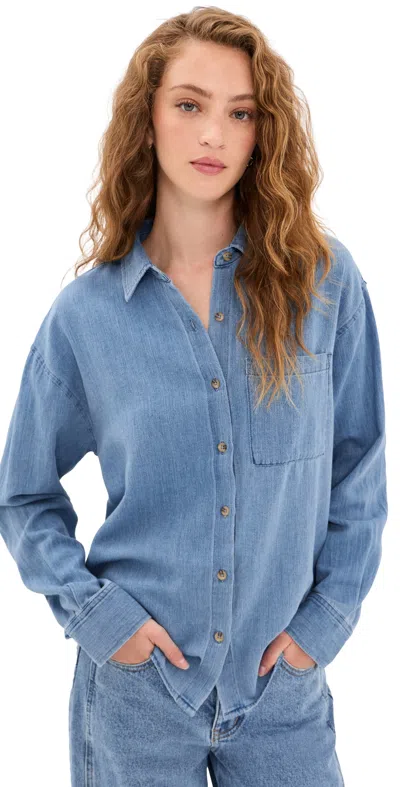 Z Supply Perfect Twill Button Up Classic Indigo In Brown