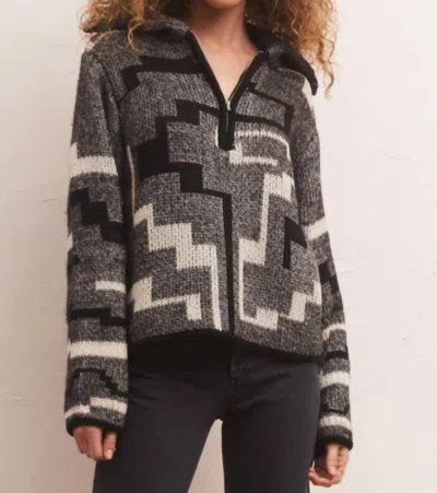 Z Supply Phoenix Zip Pullover Sweater In Black/cream In Grey