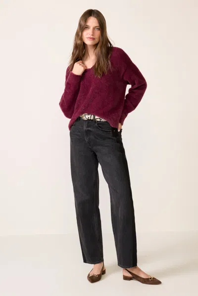 Z Supply Piper V-neck Eyelash Sweater In Burgundy