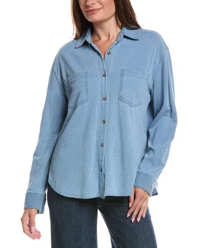 Z Supply Reese Jersey Denim Button-up Blouse In Blue