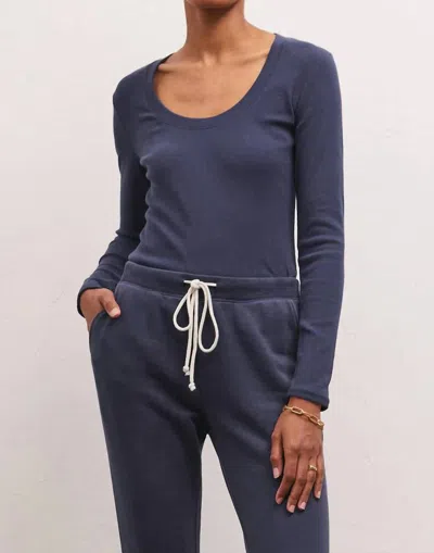 Z Supply Rib Long Sleeve Top In Inca In Blue