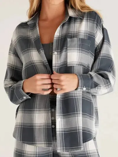 Z Supply Road Trip Plaid Shirt In Washed Pine In Grey