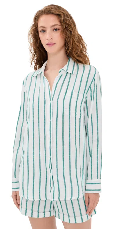 Z Supply Saturdays Stripe Shirt Rainforest In Green
