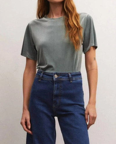 Z Supply Simone Velvet Short Sleeve Top In Everglade In Grey