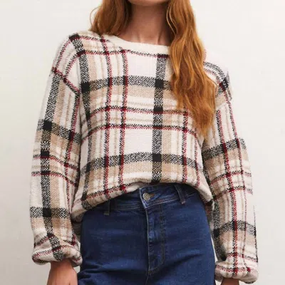 Z Supply Solange Plaid Sweater In Brown