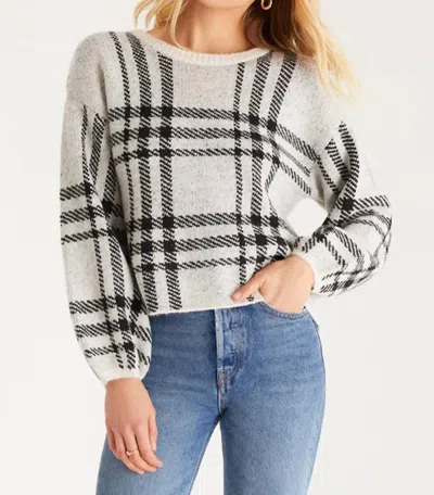 Z Supply Solange Plaid Sweater In Oatmeal In White