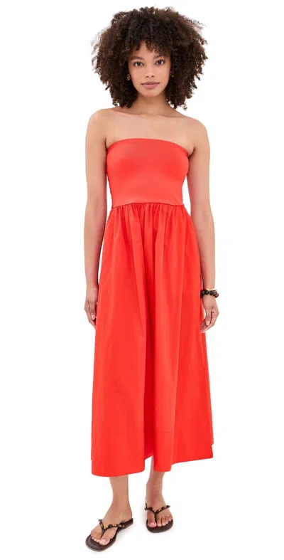 Z Supply Sunsought Strapless Midi Dress Lychee In Orange