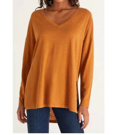 Z Supply Super Chill Long Sleeve Tee In Spice In Orange