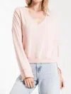Z SUPPLY THE NOTCH FRONT KNIT SWEATER IN PINK