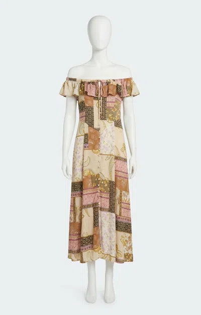 Z Supply Veda Off Shoulder Midi Dress In Multi In Brown