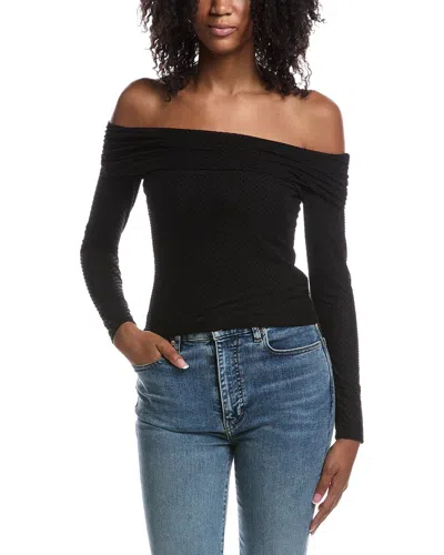 Z Supply Whimsy Off Shoulder Mesh Top In Blk-black