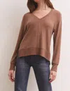 Z SUPPLY WILDER CLOUD V NECK LONG SLEEVE TOP IN PENNY