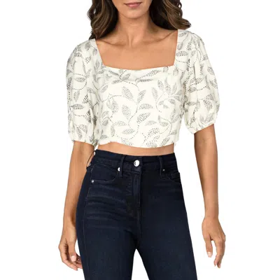 Z Supply Womens Linen Blend Printed Off The Shoulder In White