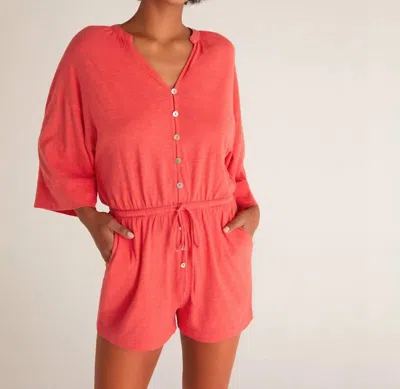 Z Supply Zephyr Jersey Romper In Coral Red In Pink