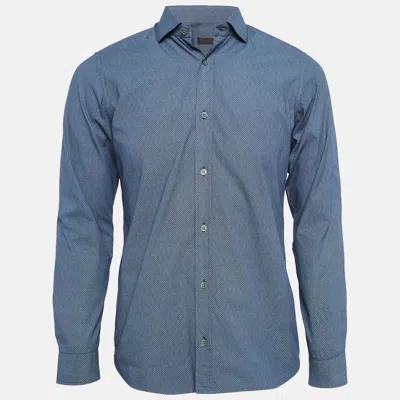Z Zegna Blue Printed Cotton Button Front Shirt