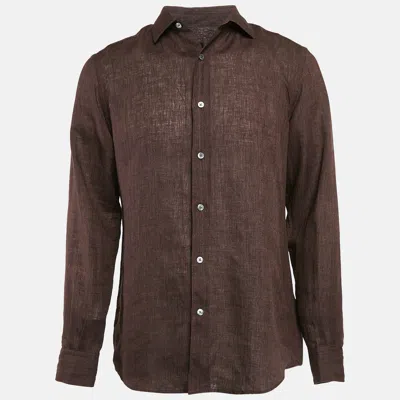 Pre-owned Z Zegna Brown Linen Comfortable Fit Shirt M
