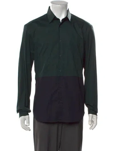 Pre-owned Z Zegna Colorblock Pattern Long Sleeve Dress Shirt In Green