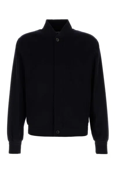 Z Zegna Concealed Button Bomber Jacket In Blue