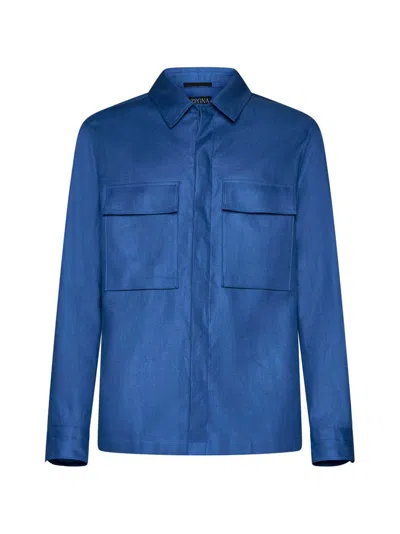 Z Zegna Concealed Fastened Overshirt In Blue