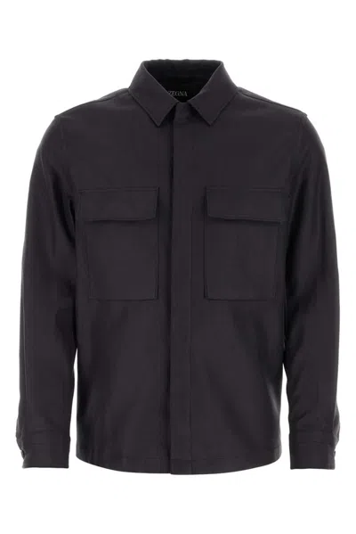 Z Zegna Concealed Fastened Overshirt In Navy