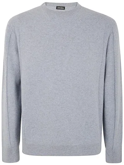 Z Zegna Crewneck Knitted Jumper In Blue