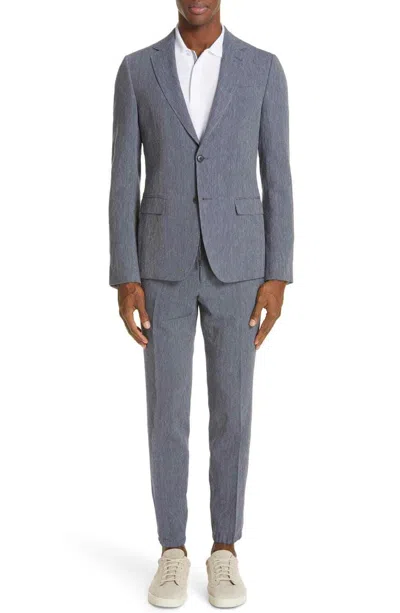 Pre-owned Z Zegna Ermenegildo Zegna Z Zegna Men's Navy D8 Seersucker Linen And Cotton Blend Sport Coat $795 In Blue