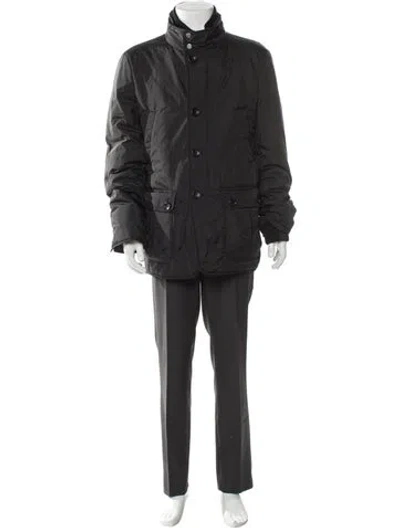 Pre-owned Z Zegna Lamb Leather Parka In Gray
