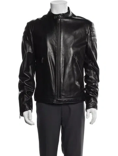 Pre-owned Z Zegna Lambskin Moto Jacket In Blue