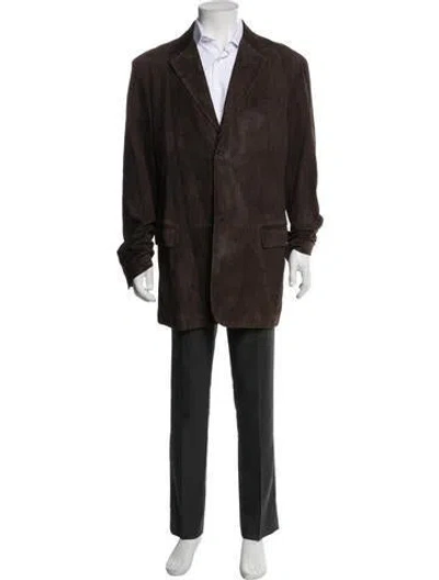 Pre-owned Z Zegna Leather Blazer In Brown