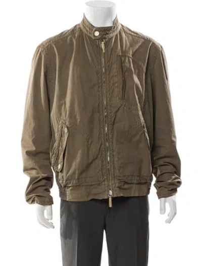 Pre-owned Z Zegna Leather Bomber Jacket In Green