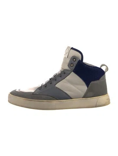 Pre-owned Z Zegna Leather Colorblock Pattern Sneakers In Blue