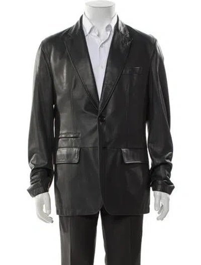 Pre-owned Z Zegna Leather Moto Jacket In Gray