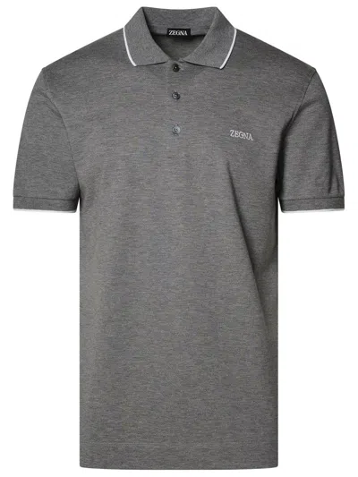 Z Zegna Logo Detailed Polo Shirt In Grey