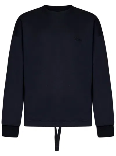 Z Zegna Logo Embroidered Drawstring Hem Crewneck Sweatshirt In Blue