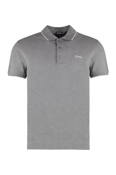 Z Zegna Logo Embroidered Polo Shirt In Gray
